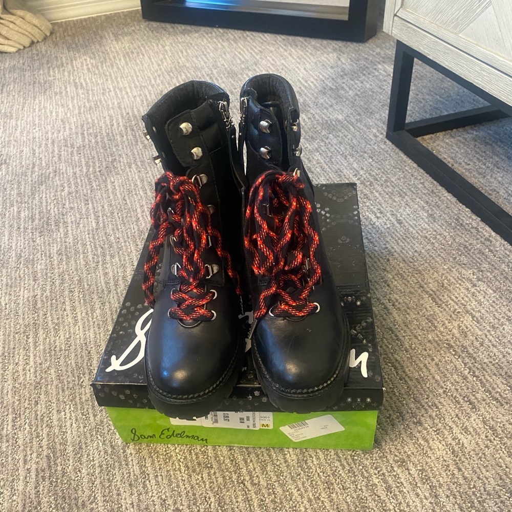 Sam Edelman Black Boots with Red Accents